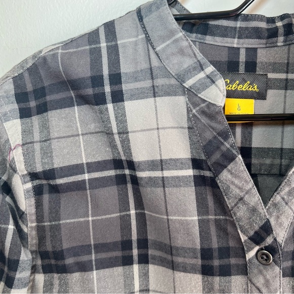 Cabela's Shirt Grey Plaid Tunic Pullover Woman’s Large Outdoors Casual Cotton - Picture 3 of 13
